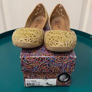 Mini Melissa Jelly Flats - Campana in Gold Glitter